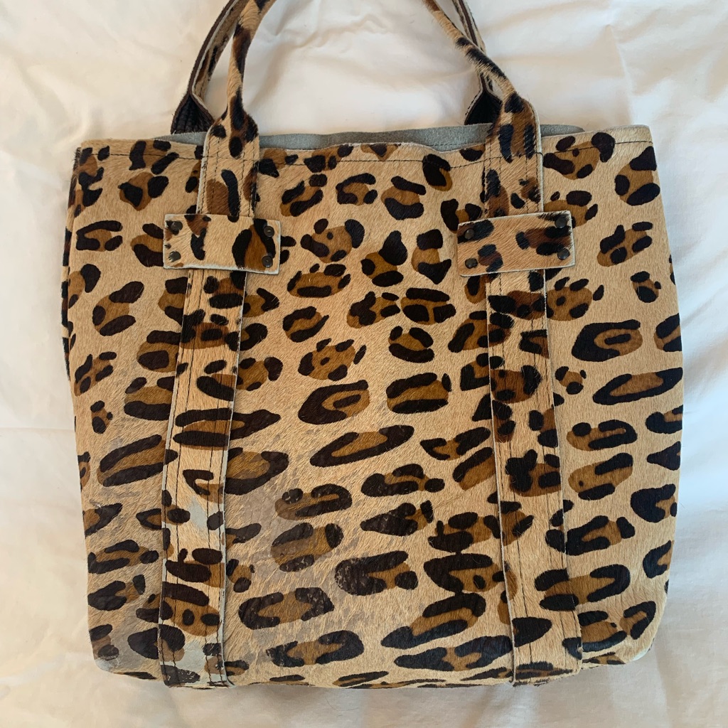 Stephane Verdino Rare Pony Hair Leather Animal Print Tote Bag
